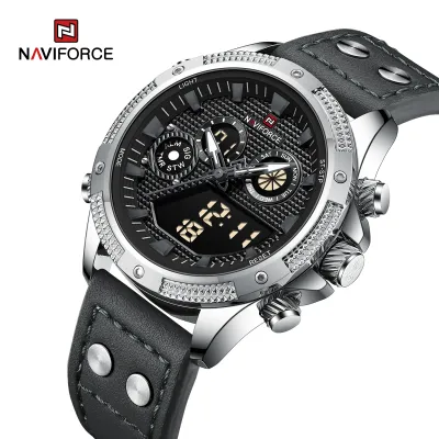 NAVIFORCE 9224 Original Brand Men's Watches LCD Digital Display Waterproof Wristwatch for Man Luminous Male Sport Quartz Clock - Silver Grey Black